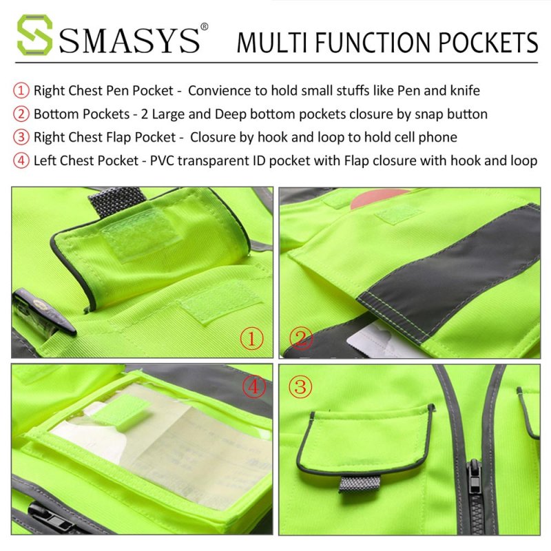 WMS High Visibility Reflective Safety Vest with Pockets